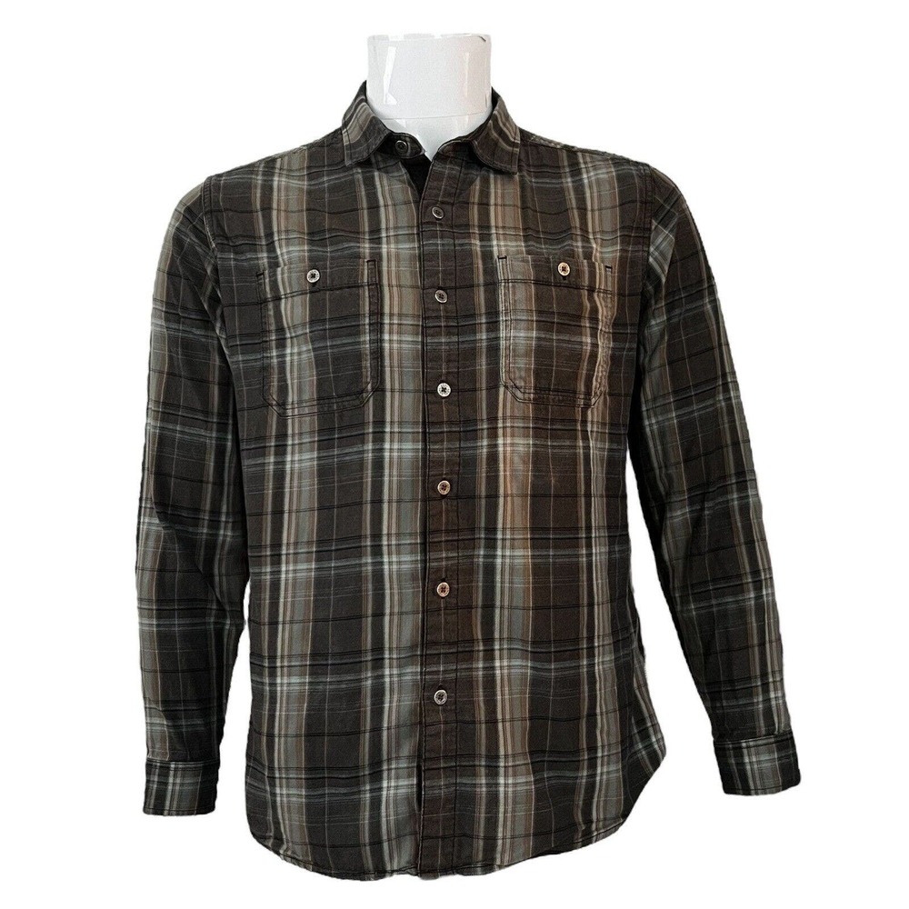Kuhl Shirt Men's Size Medium Brown Plaid Shattered Flannel Button‎ Double Cloth